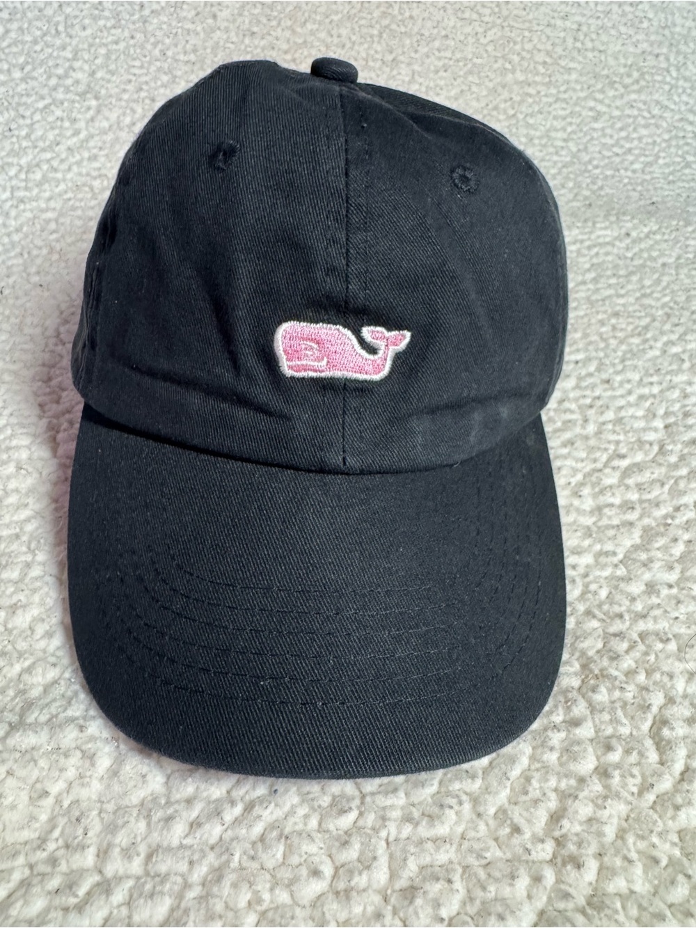 Vineyard Vines Black Cotton Baseball Cap with Whale Logo